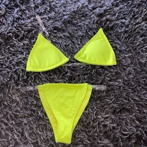 Rockstar Original neon green bathing suit size large womens clear straps